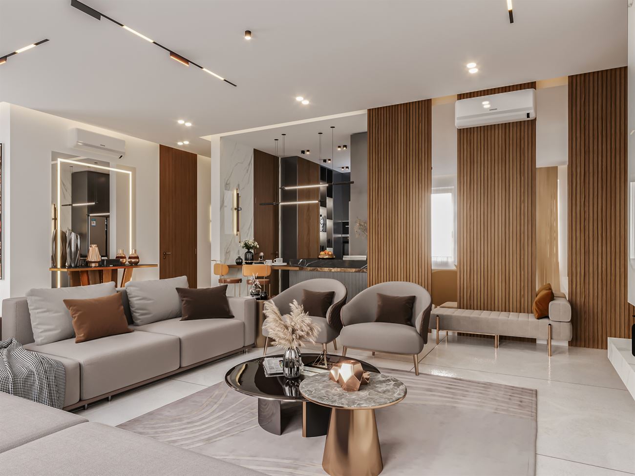 Material and lighting language, private villa